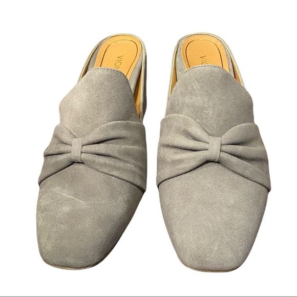 NEW Vionic "Plaza Presley" Charcoal Grey Suede Leather Heeled Mules 10 - Picture 3 of 6
